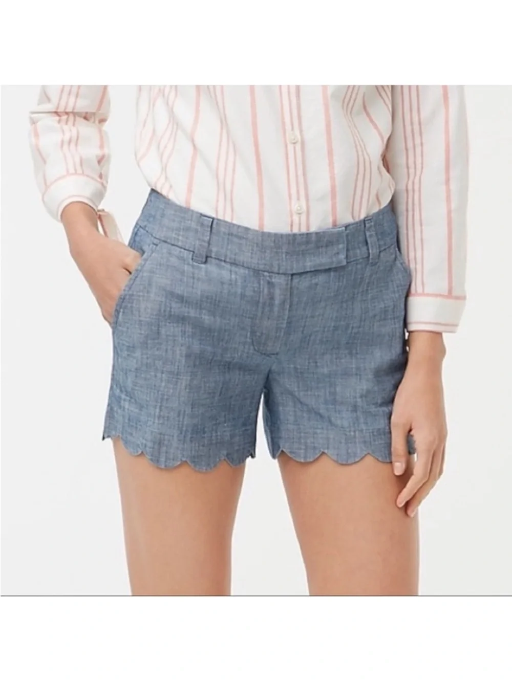 J. Crew Blue Chambray Women’s Linen shorts with Scalloped Hem